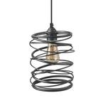 1-Light Black Geometric Pendant Modern Lantern Cage Pendant Light with Spiral Metal