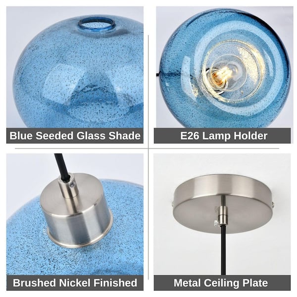 Jasslynn 60 Watt 1-Light Pendant Light with Blue Seeded Glass Shade for Kitchen Island Dinning Room Foyer