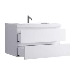 35.43 in. W x 19.7 in. D x 21.65 in. H Floating Bath Vanity in White with White Ceramic Top and Sink