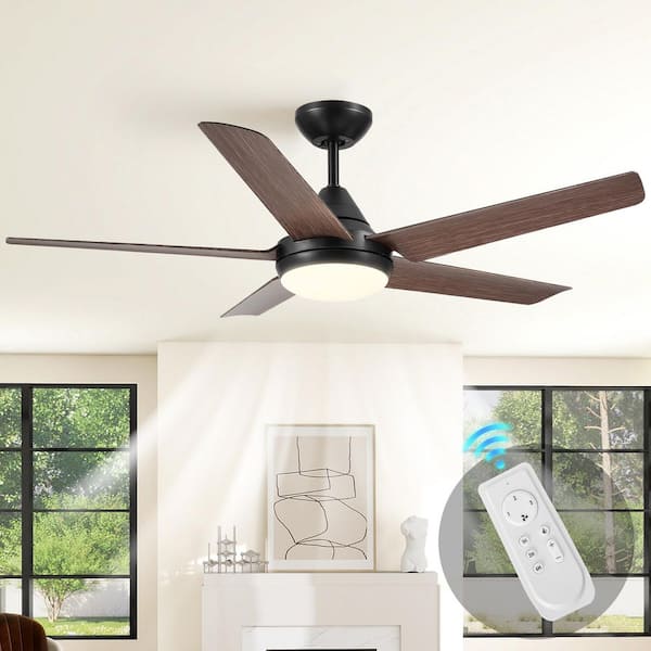 48 in. Downrod Mount Ceiling Fan with Integrated LED Light and Brown Wood Grain ABS Blades Included with Remote