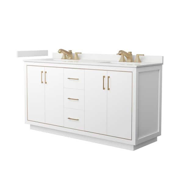Wyndham Collection Icon 66 in. W x 22 in. D x 35 in. H Double Bath Vanity in White with White Quartz Top