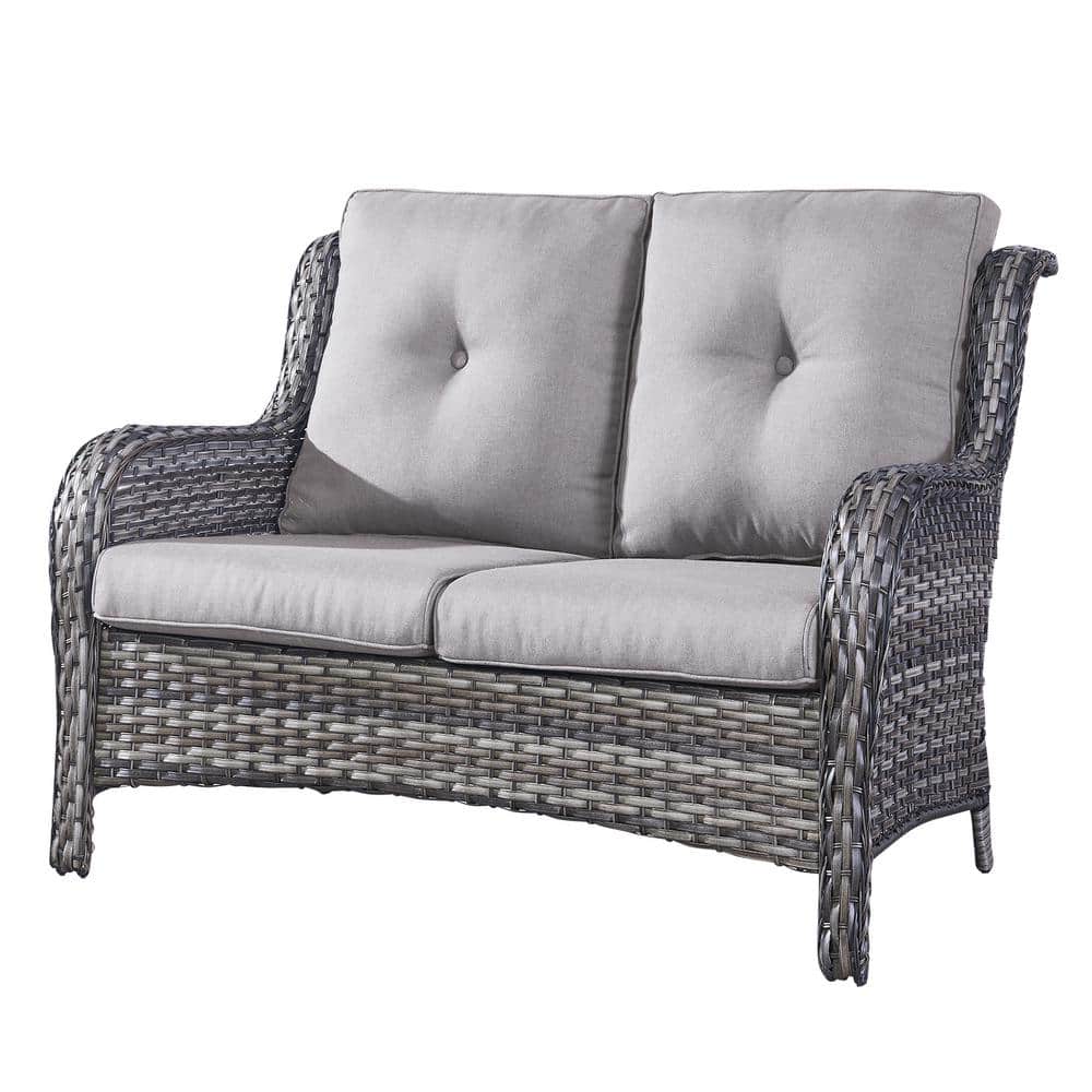 Gray Wicker and Steel Two-Seat Outdoor Sectional Sofa