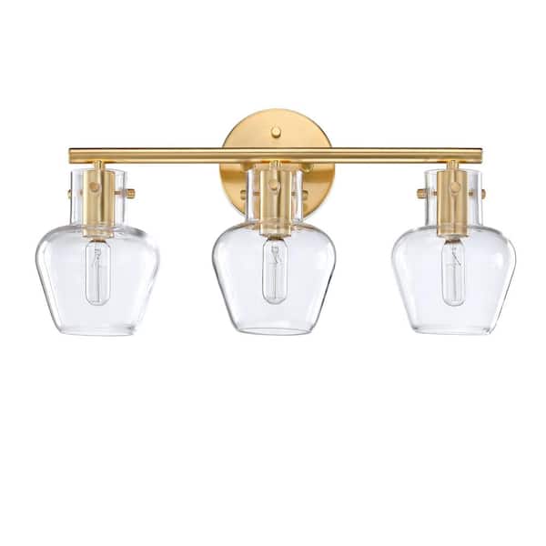 19 in.3 Light Gold Bathroom Light Fixture with Brandy Snifter Clear Glass Shade Including E12 Base, Bulb Not Included