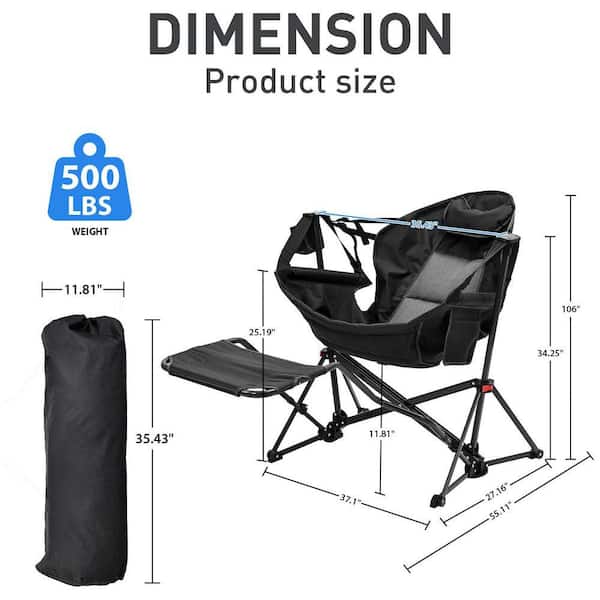 Hammock Camping Chair Black Mesh Fabric Chair with Retractable