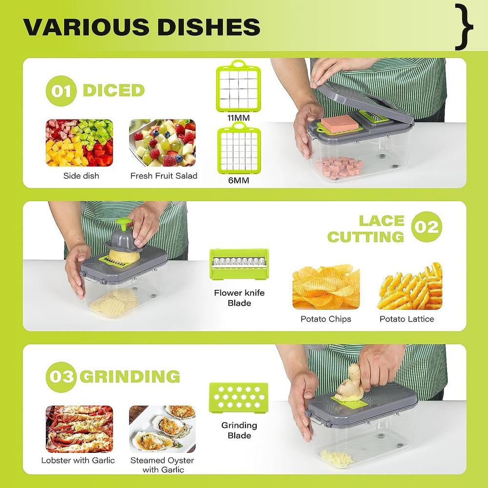 22-in-1 Green Plastic Vegetable Chopper with Container