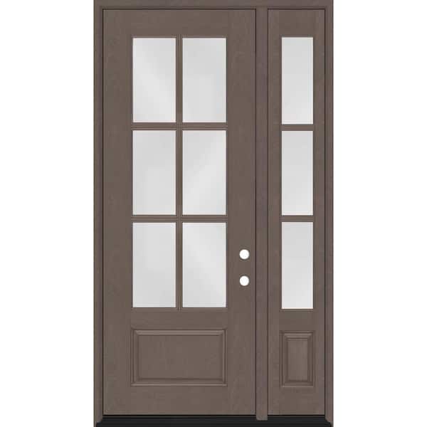 Steves & Sons Regency 53 in. x 96 in. 3/4-6 Lite Clear Glass LH Ashwood Stain Mahogany Fiberglass Prehung Front Door w/14in.SL