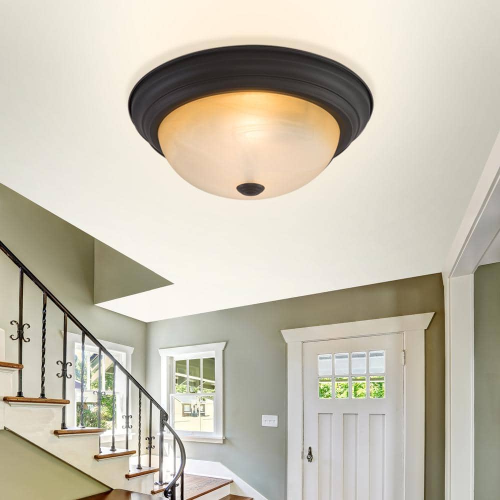 Venetian Bronze 12.75" Circle Flush Mount with Frosted Glass Shade