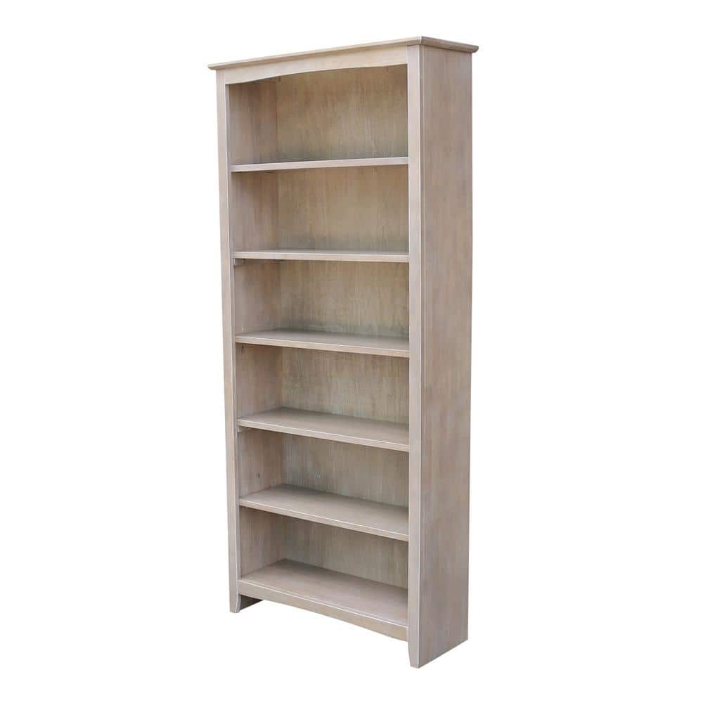 72" Gray Solid Wood Adjustable Shaker Bookcase