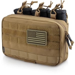 Khaki Nylon Tactical Molle Utility Tool Mag Pouch with Triple Stacker Magazine Holder and Patch for M4 and M16