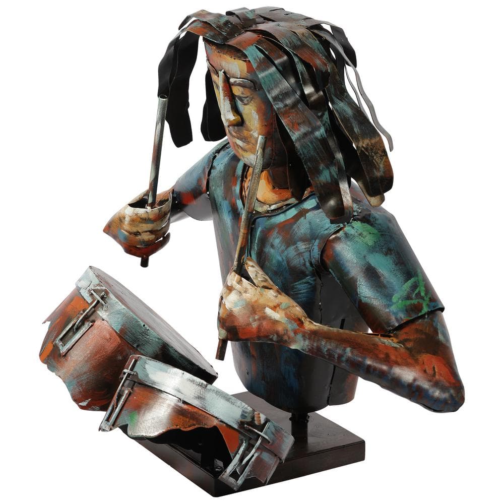 Hand-Painted Iron Drummer Sculpture with Colorful Finish