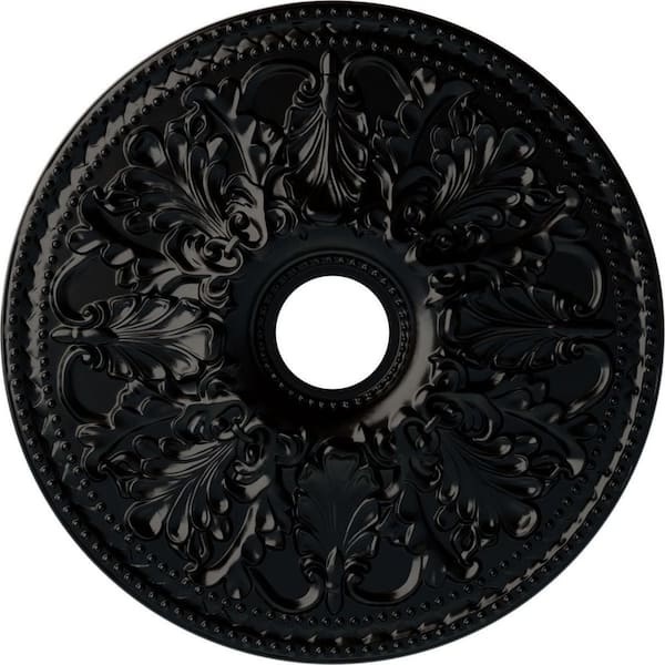 Ekena Millwork 2-1/8" x 23-7/8" x 23-7/8" Polyurethane Ashley Ceiling Medallion, Hand-Painted Jet Black