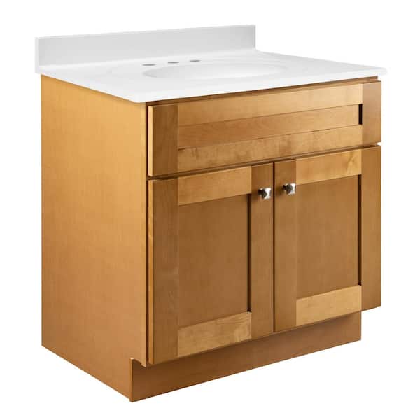 Design House Brooking 31 in. W x 22 in. D x 36.5 in. H Vanity White Cultured Marble Top 8 in. W, Single Sink Assembled, Modern Birch