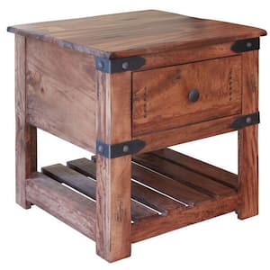 23.25 in. Brown and Black Square Wood End Table with Storage Shelf