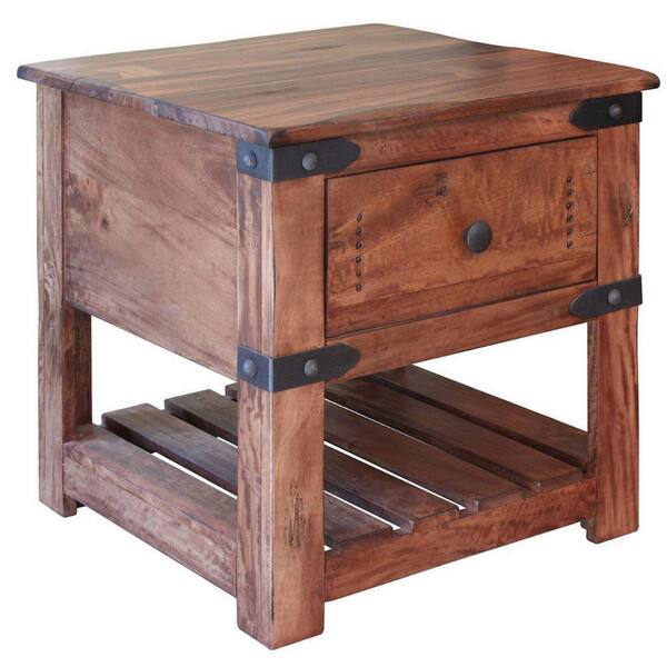 Benjara 23.25 in. Brown and Black Square Wood End Table with Storage Shelf