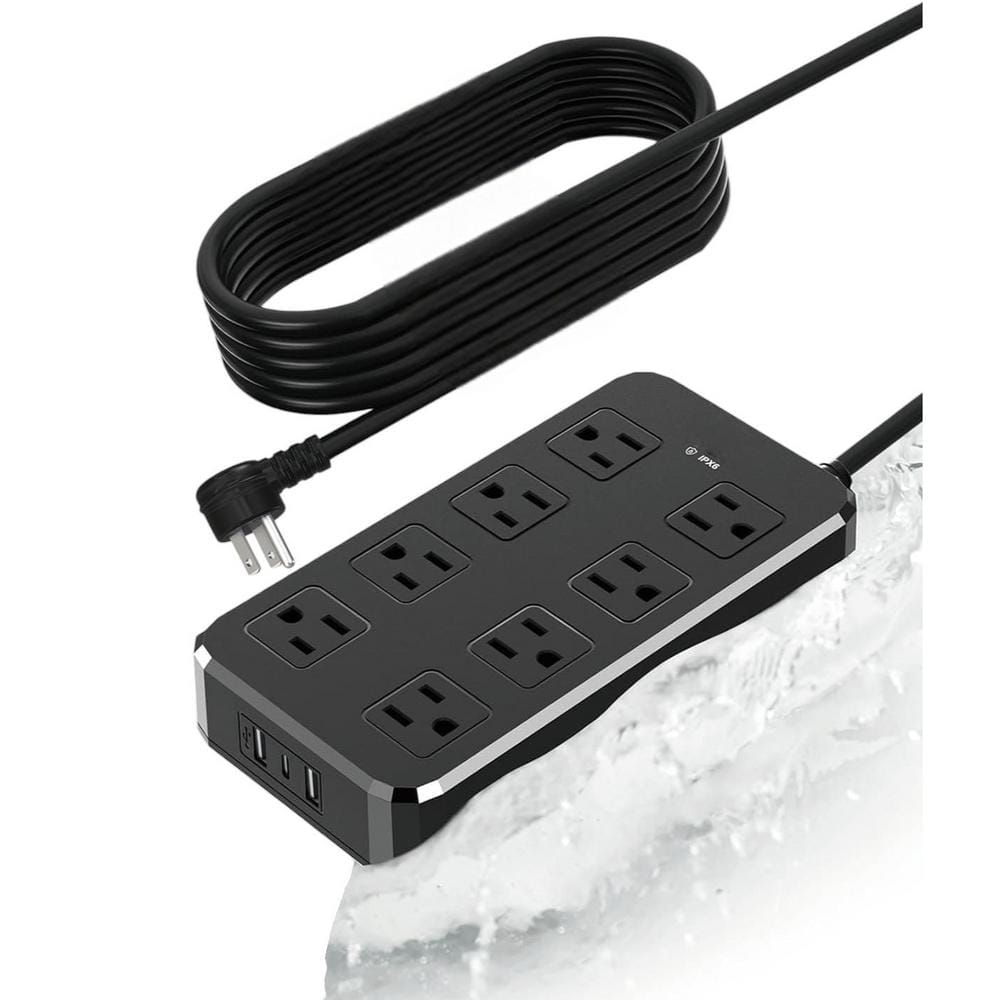10 ft. 8-Outlets Waterproof Surge Protector Power Strip with Overload Prote