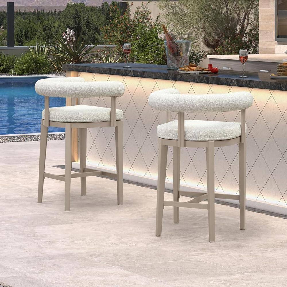 Modern Aluminum Olefin Upholstered Counter Height Outdoor Bar Stool with Back and Armrest, Cushion Included (2-Pack) price history on PriceWatchPro