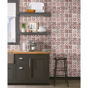 45 sq. ft. Encaustic Tile Non-Woven Peel and Stick Wallpaper