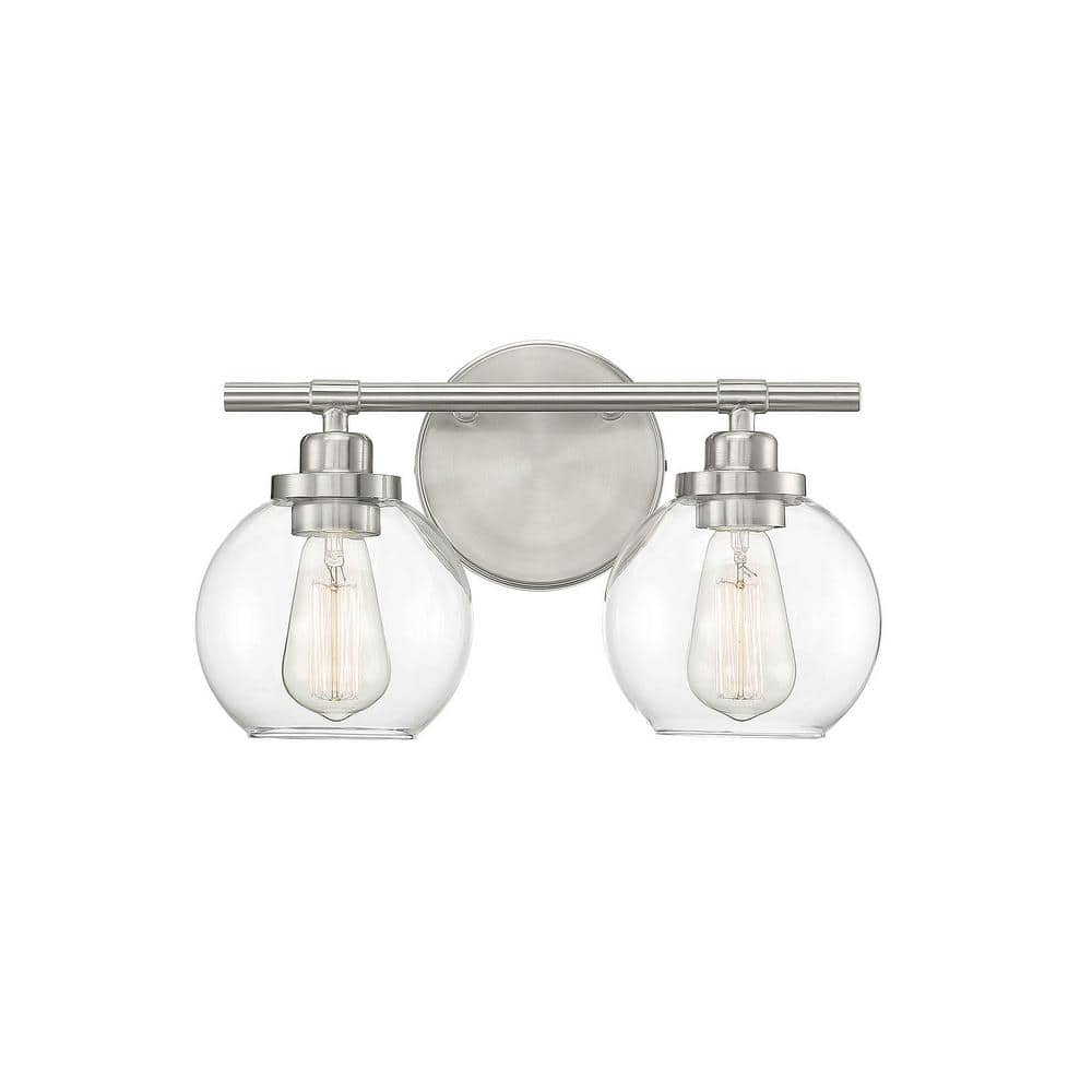 Carson Satin Nickel 2-Light Vanity with Clear Glass Shades