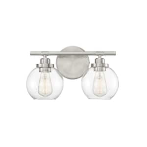 Carson 14 in. W x 8.5 in. H 2-Light Satin Nickel Bathroom Vanity Light with Clear Glass Shades