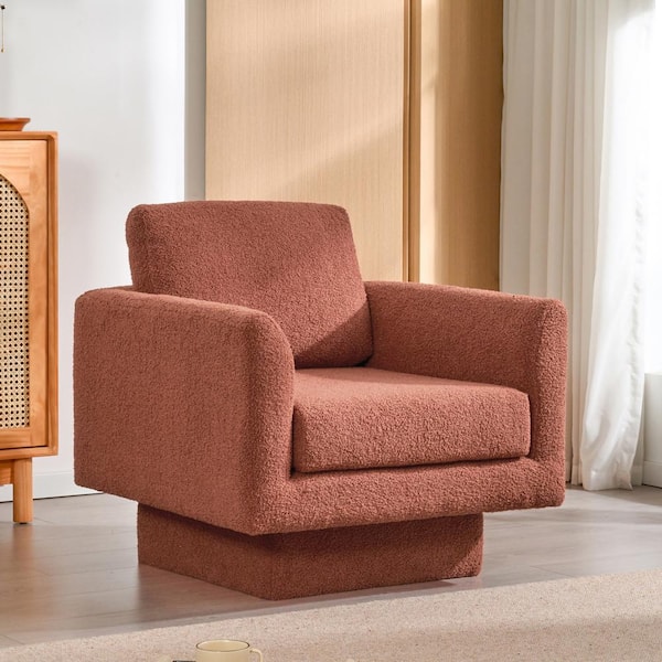 Harper & Bright Designs 360° Swivel Brick red Teddy Velvet Fabric Upholstered Accent Arm Chair