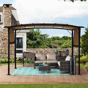 12 ft. x 9 ft. Beige&Brown Outdoor Pergola Patio Gazebo, Retractable Shade Canopy, Steel Frame Grape Gazebo