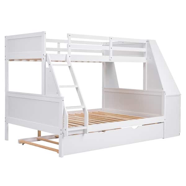 Nestfair White Wood Twin over Full Bunk Bed with Trundle,Built-in Desk ...