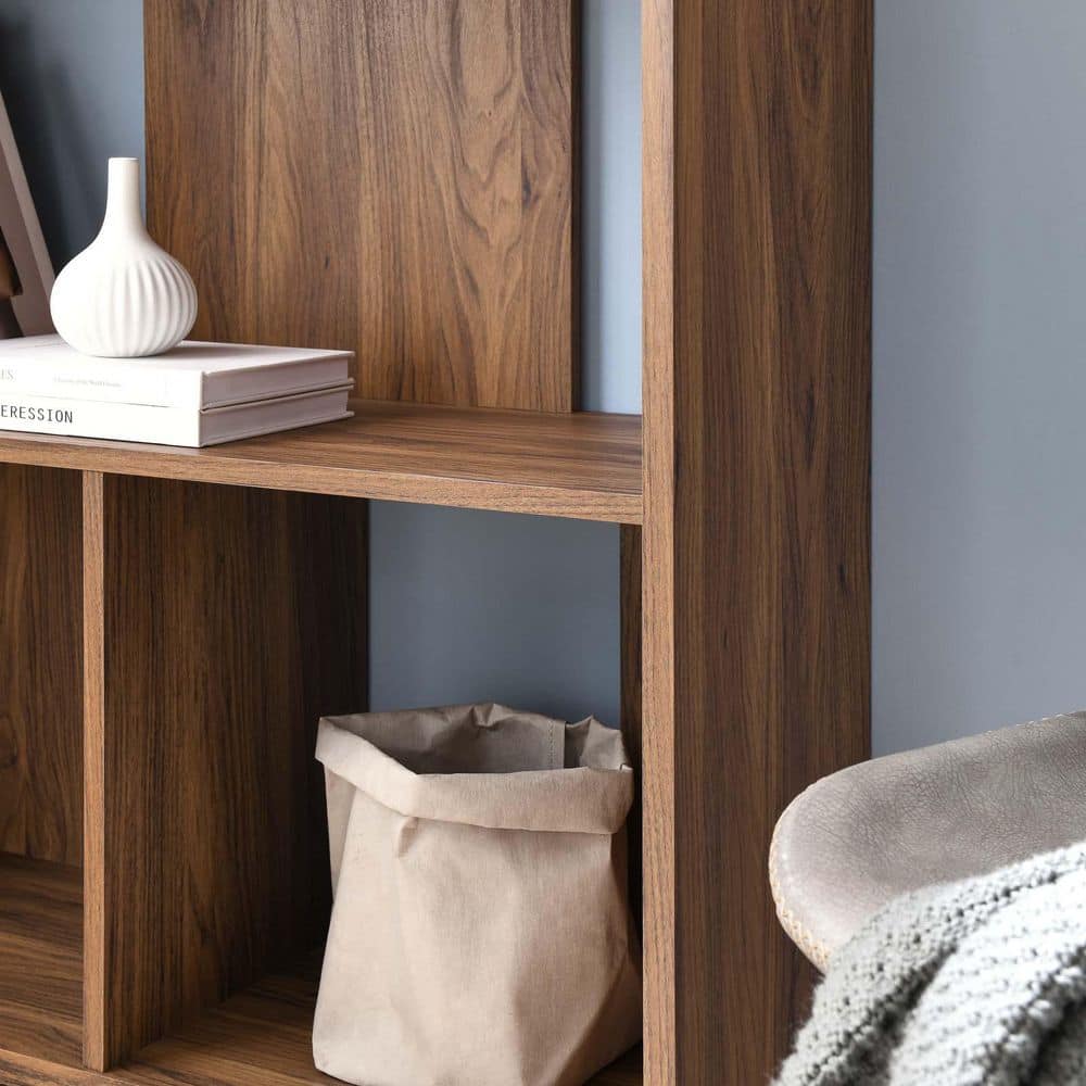 Mid-Century Modern Walnut Wood Grain Corner Bookcase
