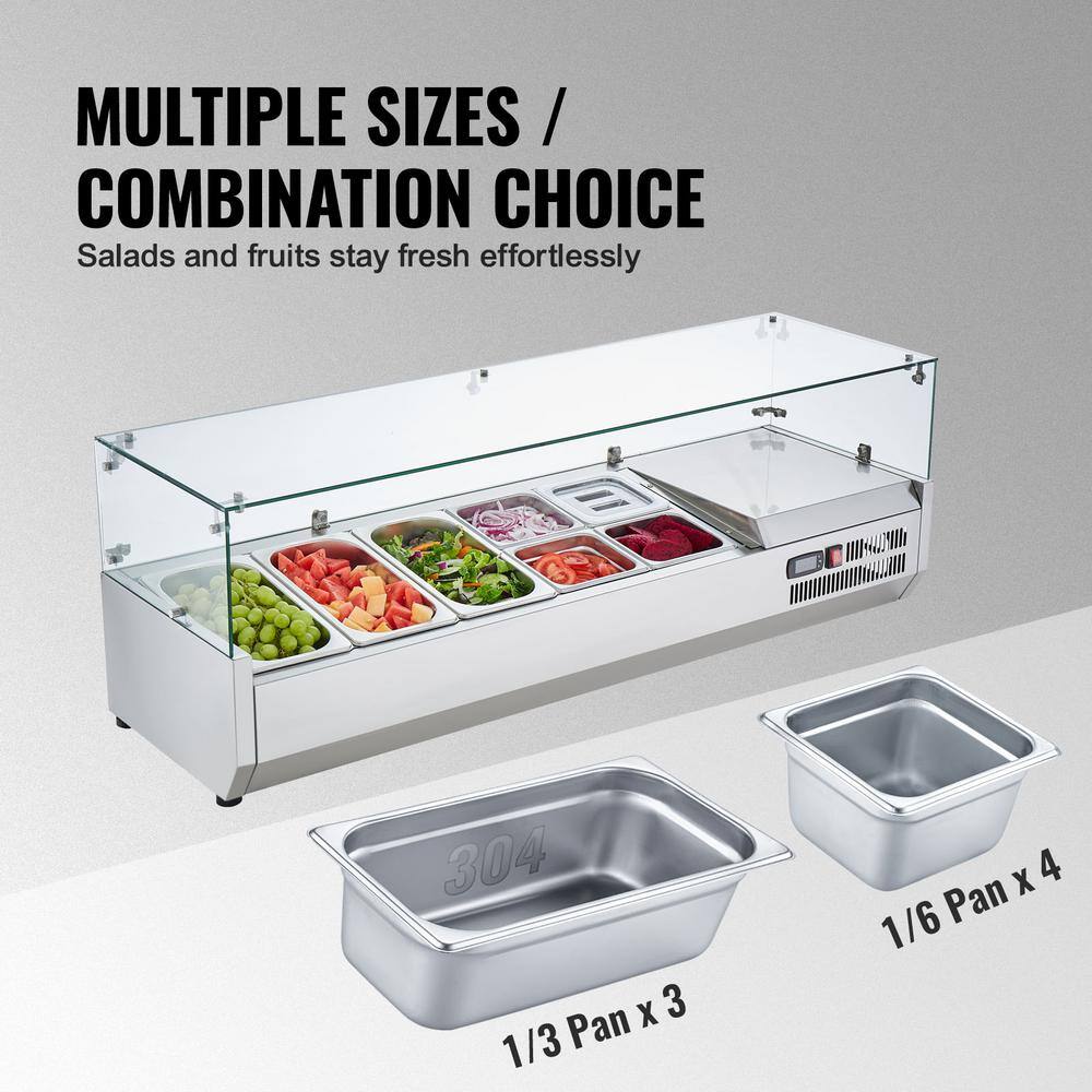 51'' Stainless Steel Refrigerated Condiment Prep Station with Glass Guard