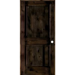 36 in. x 80 in. Rustic Knotty Alder Wood 2 Panel Square Top Left-Hand/Inswing Black Stain Single Prehung Interior Door