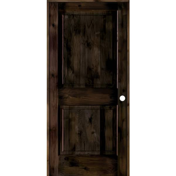 Krosswood Doors 36 in. x 80 in. Rustic Knotty Alder 2 Panel Left-Handed Black Stain Wood Single Prehung Interior Door with Square Top