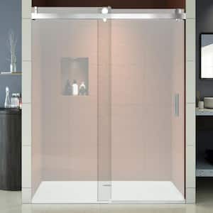 66-72 in W. x 76 in H. Frameless Single Sliding Soft Close Shower Door in Brushed Nickel,3/8 in.(10 mm) Tempered Glass