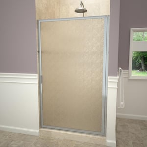 1100 Series 28-3/8 in. W x 63-1/2 in. H Framed Pivot Shower Door in Brushed Nickel with Pull Handle and Obscure Glass
