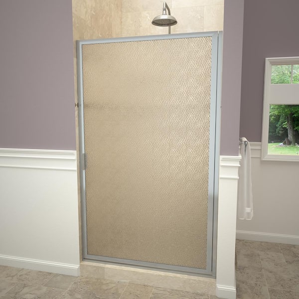 Redi Swing 1100 Series 33-3/4 in. W x 70-1/2 in. H Framed Swing Shower Door in Brushed Nickel with Pull Handle and Obscure Glass