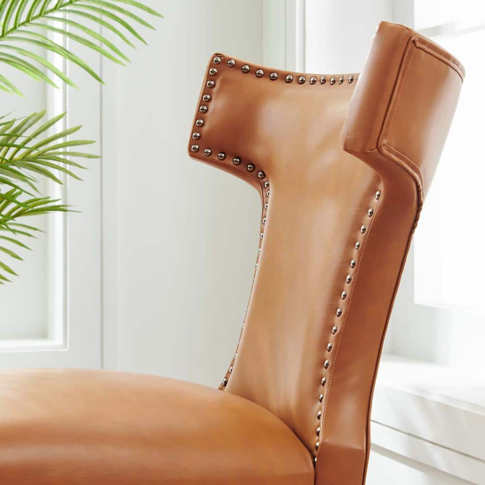 Tan Vegan Leather Upholstered Side Chair with Wood Legs