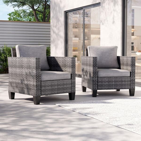 2-Piece Patio Sofa Gray Wicker Outdoor Single Sofa Set, Linen Grey