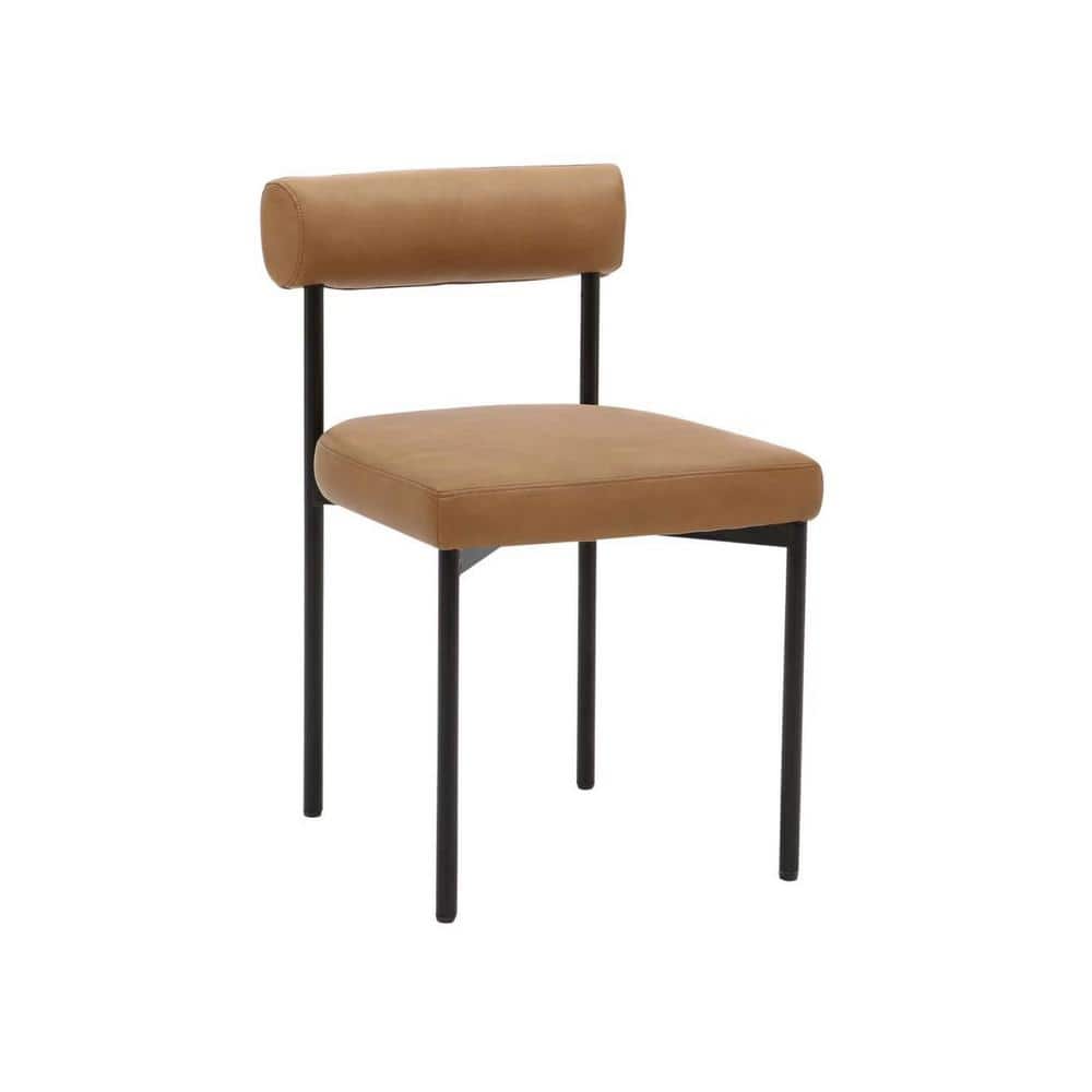 Dahlia Light Brown Faux Leather Upholstered Side Chair with Black Metal Frame