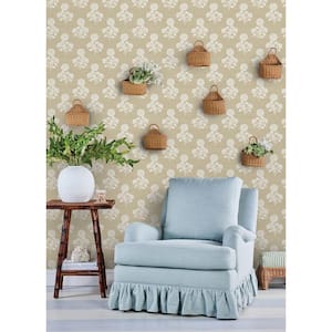 Faux Flourish Block Print Wheat Brown Grass Cloth Peel and Stick Wallpaper