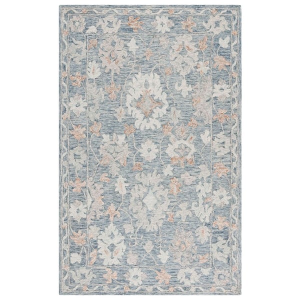Marquee 5 ft. x 8 ft. Blue/Rust Floral Ornate Border Area Rug