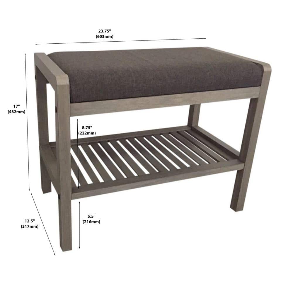 Brushed Gray Solid Bamboo Versatile Storage Bench