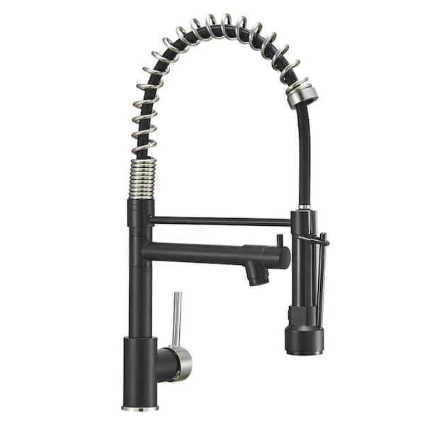 Single Handle High Arc Pull Out Sprayer Kitchen Faucet in Black and Silver
