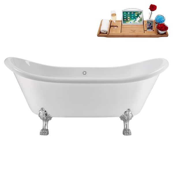 Streamline 71 in. x 31 in. Acrylic Clawfoot Soaking Bathtub in Glossy White with Glossy White Drain and Polished Chrome Clawfeet