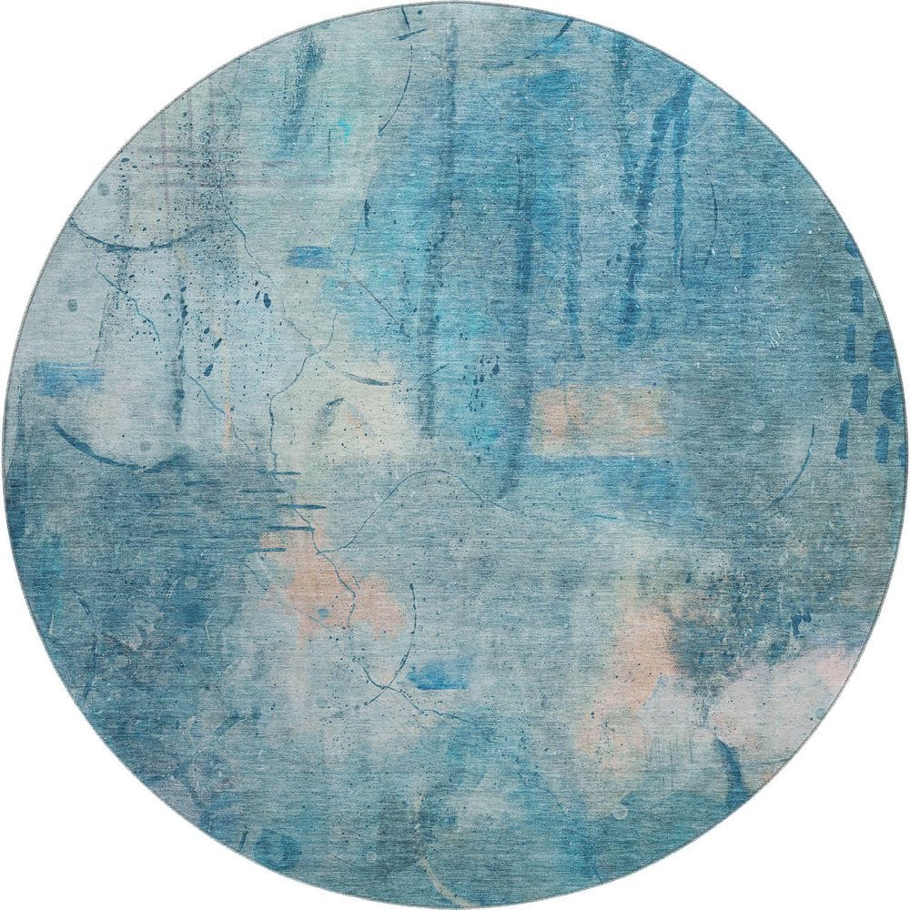 Mayfield Premium Machine Washable Abstract AMF2032 Blue 8 ft. x 8 ft. Round Rug price history on PriceWatchPro