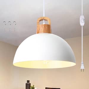 1-Light White Modern Pendant Light Fixture with Plug in. Switch for Kitchen Island, No Bulbs Included