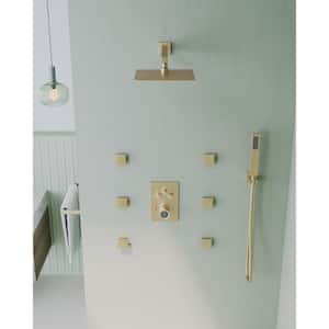Multiple Press 7-Spray Wall Mount 12 in. Fixed and Handheld Shower Head 2.5 GPM in Brushed Gold