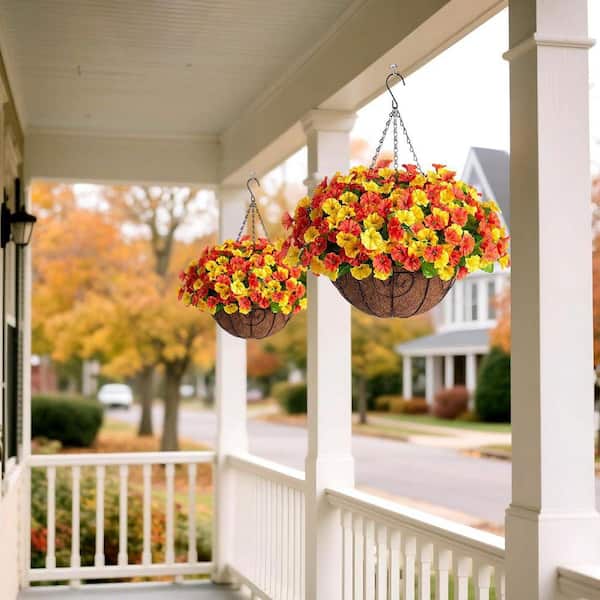 20.5 in. Orange Yellow Outdoor Artificial Silk Petunias Flower