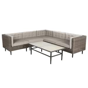 Aimee 6-Piece Wicker Patio Sectional Seating Set with Cast-Ash Cushions
