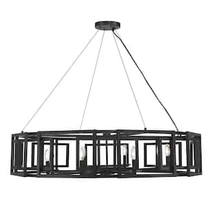 Radcliffe 45 in. W x 10 in. H 8-Light Matte Black Chandelier with Layered Metal Offset Frames