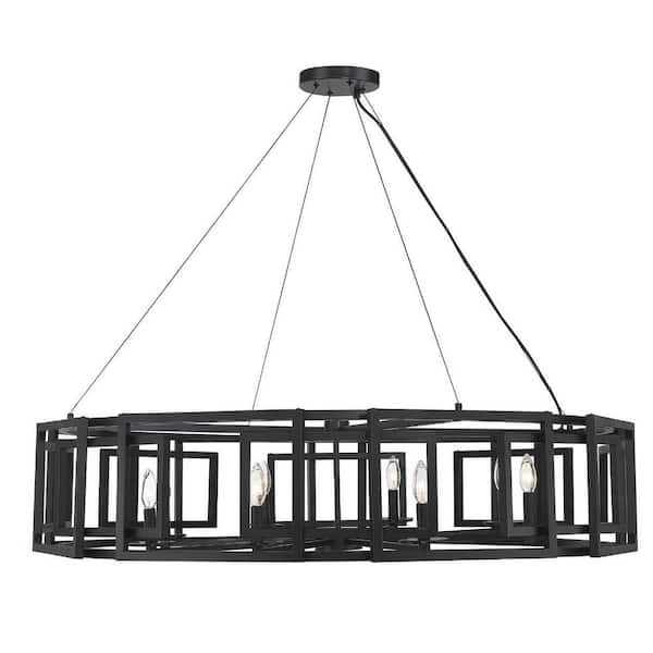 Savoy House Radcliffe 45 in. W x 10 in. H 8-Light Matte Black Chandelier with Layered Metal Offset Frames