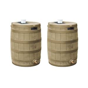 Rain Wizard 50 Gallon Rain Barrel Water Collector, Khaki (2-Pack)