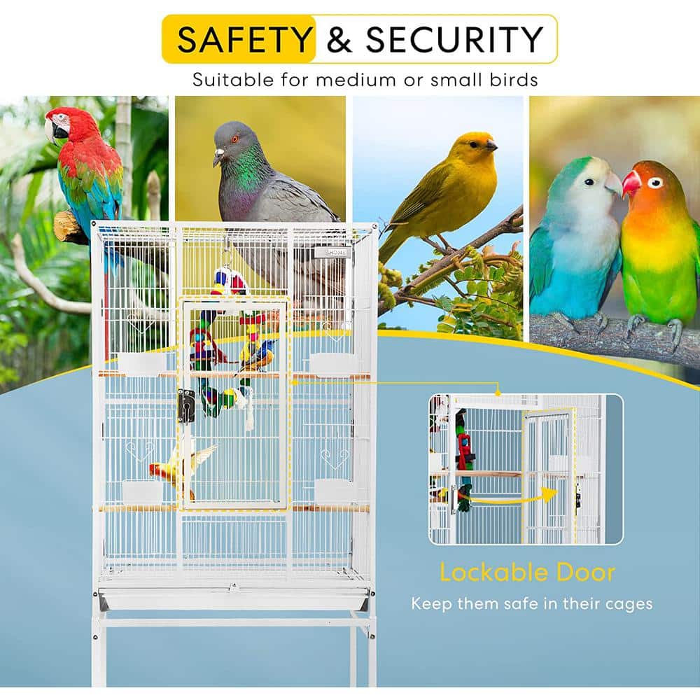 VIVOHOME 54 Inch White Wrought Iron Bird Cage with Rolling Stand